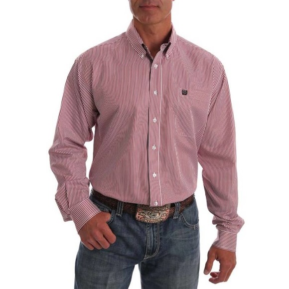 Cinch Other - Cinch Mens size XXL Long Sleeve Stripe Button Down Long Sleeve Shirt Red Western